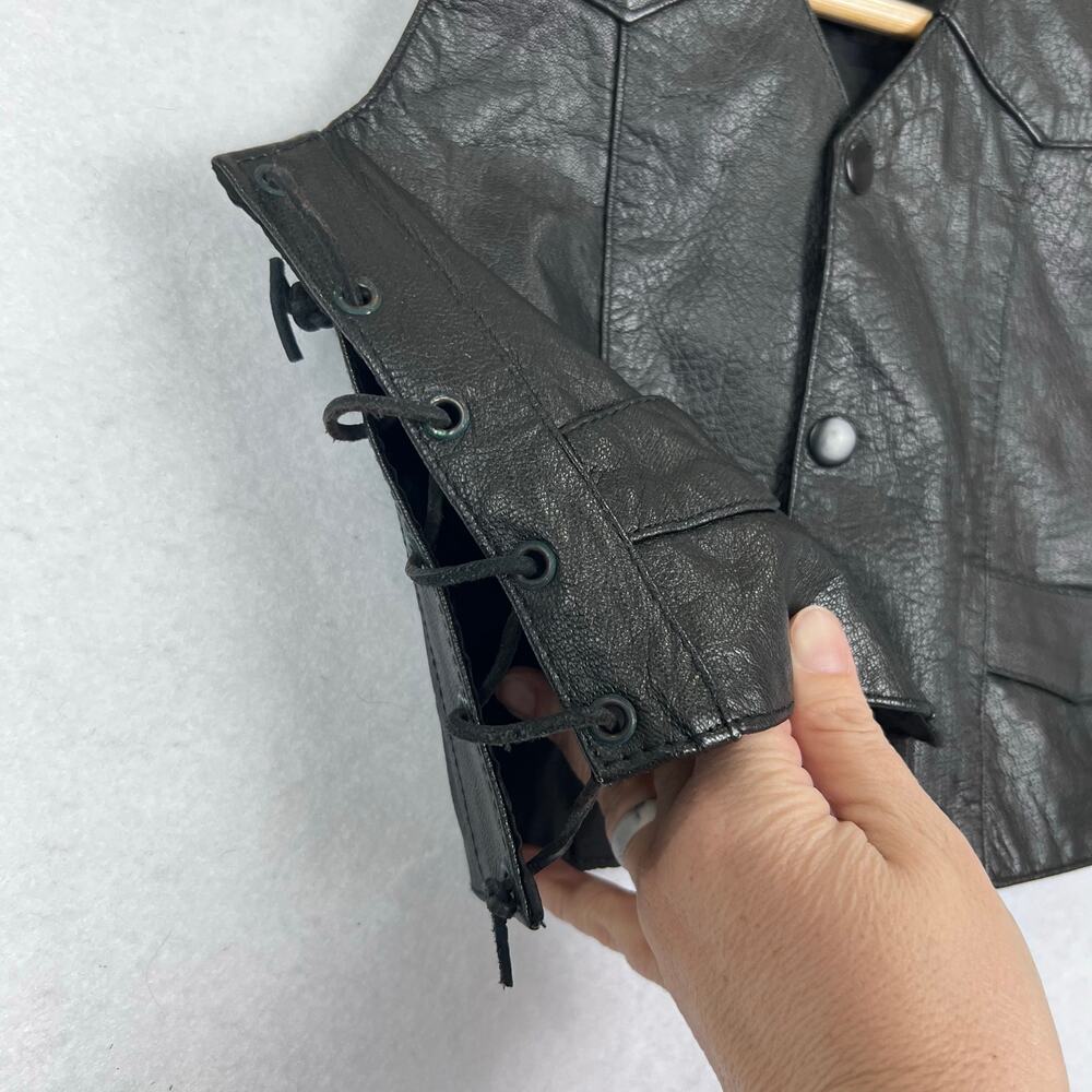 EUC VTG Kid Toddler Large Unisex Black Leather Traditional Motorcycle Biker Vest - Picture 6 of 9
